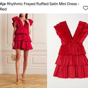 Aje Scarlet Frilled Satin Mini Dress